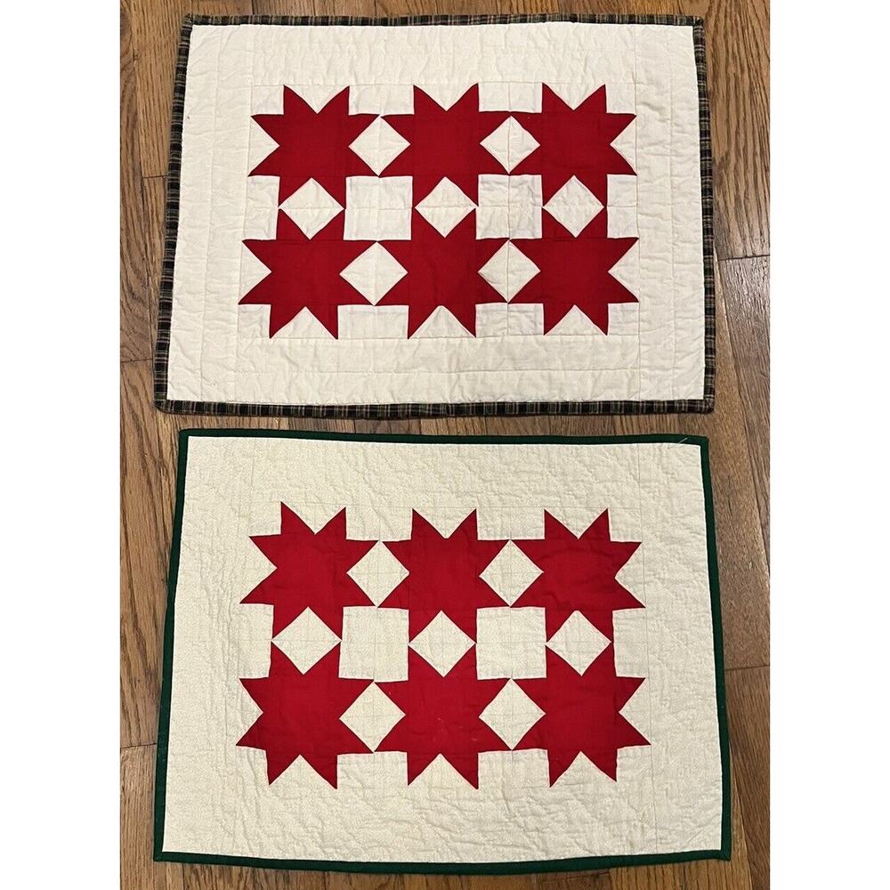 Vtg Country Farmhouse Tumbling Blocks Squares 3D Look Quilt Table placemats Pair